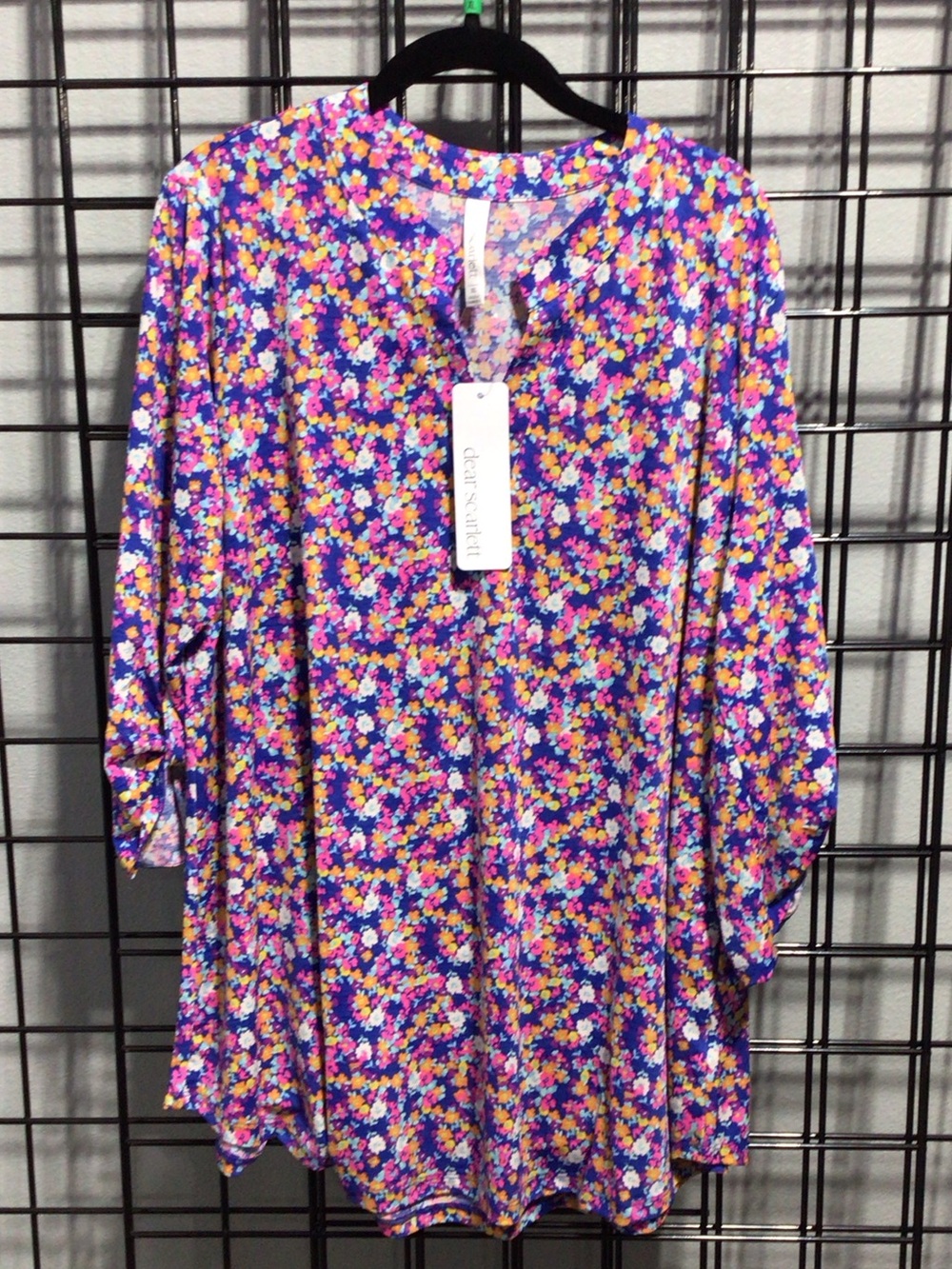 Floral Purple Roll-Sleeve Tunic Top